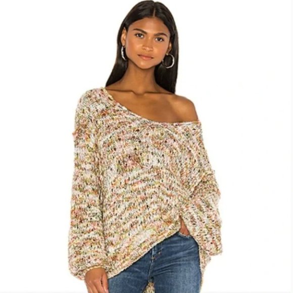 Free People Highland V-Neck Sweater Mendocino Combo Tan/Green/Rust Size XS - Picture 1 of 8
